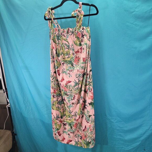 H&M Floral Tropical Print Midi Dress With Adjustable Straps Size S 100% Cotton W - Picture 1 of 9